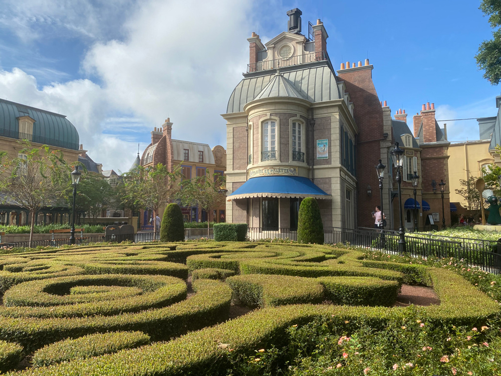 The France pavilion at Epcot's World Showcase features authentic French merchandise and dining  in Walt Disney World.